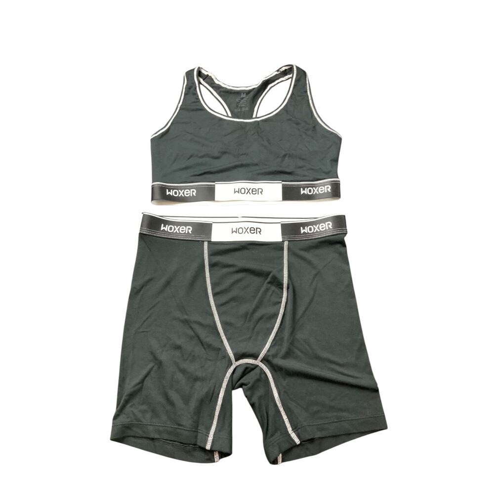 Woxer Womens M Matching Set Sports Bra Boxer Briefs Black White NWOT